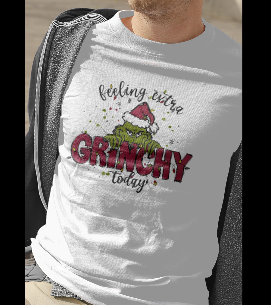 Feeling Extra Grinchy Today Santa Hat Christmas Mood T-Shirt