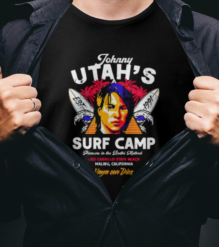 Johnny Utah's Surf Camp Bodhi Method Leo Carillo State Beach Malibu Vaya Con Dios 1991 T-Shirt