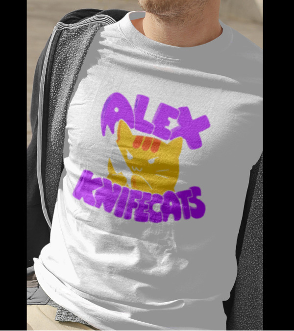 Alex Knifecats Orange Cat Purple Text T-Shirt
