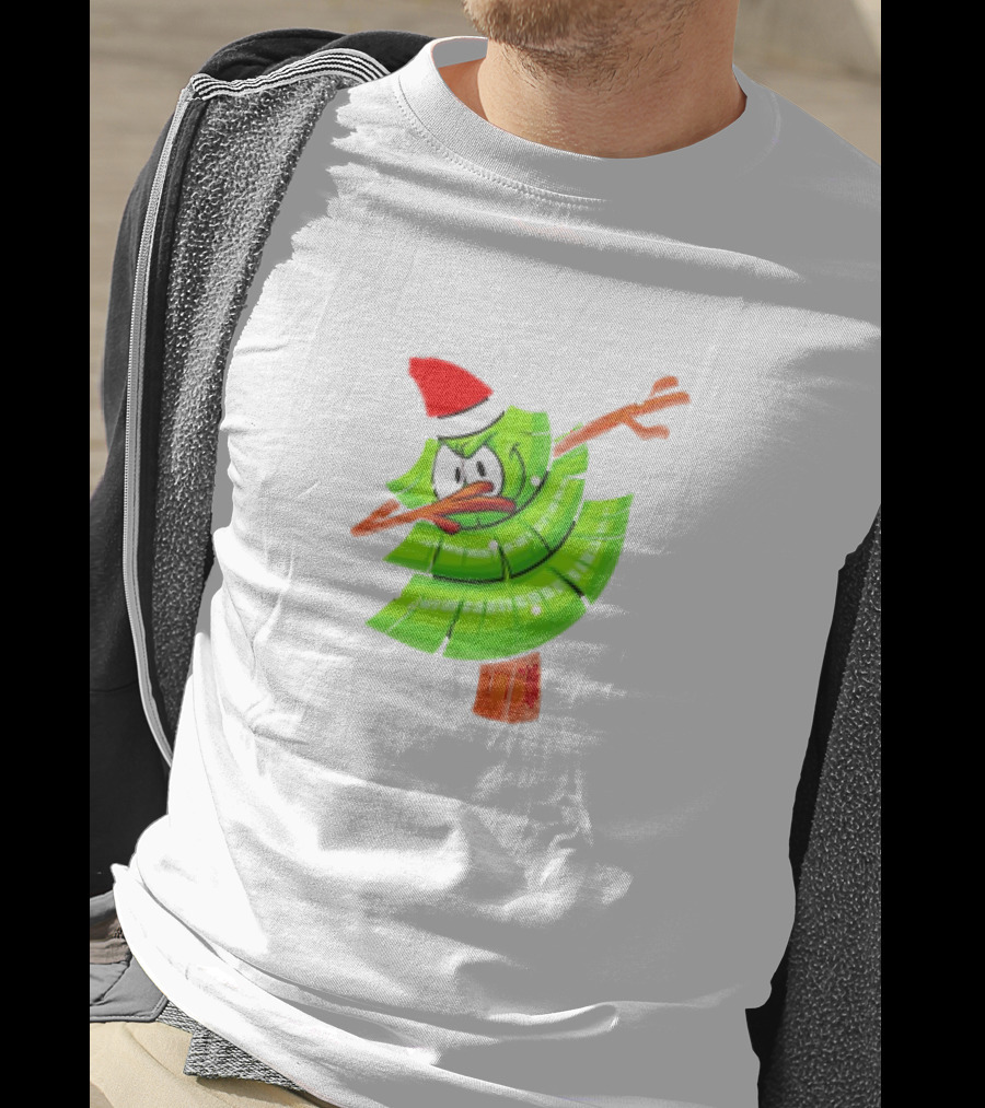 Dabbing Through The Snow Christmas Tree With Santa Hat Cartoon T-Shirt