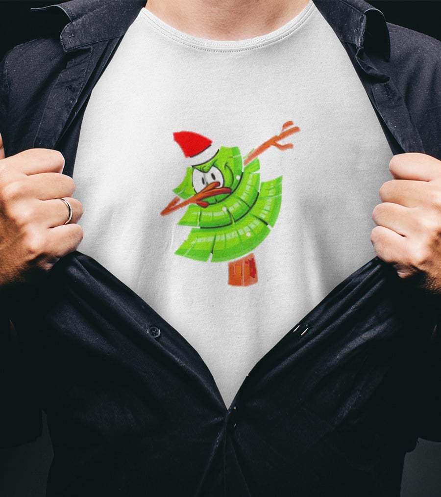 Dabbing Through The Snow Christmas Tree With Santa Hat Cartoon T-Shirt