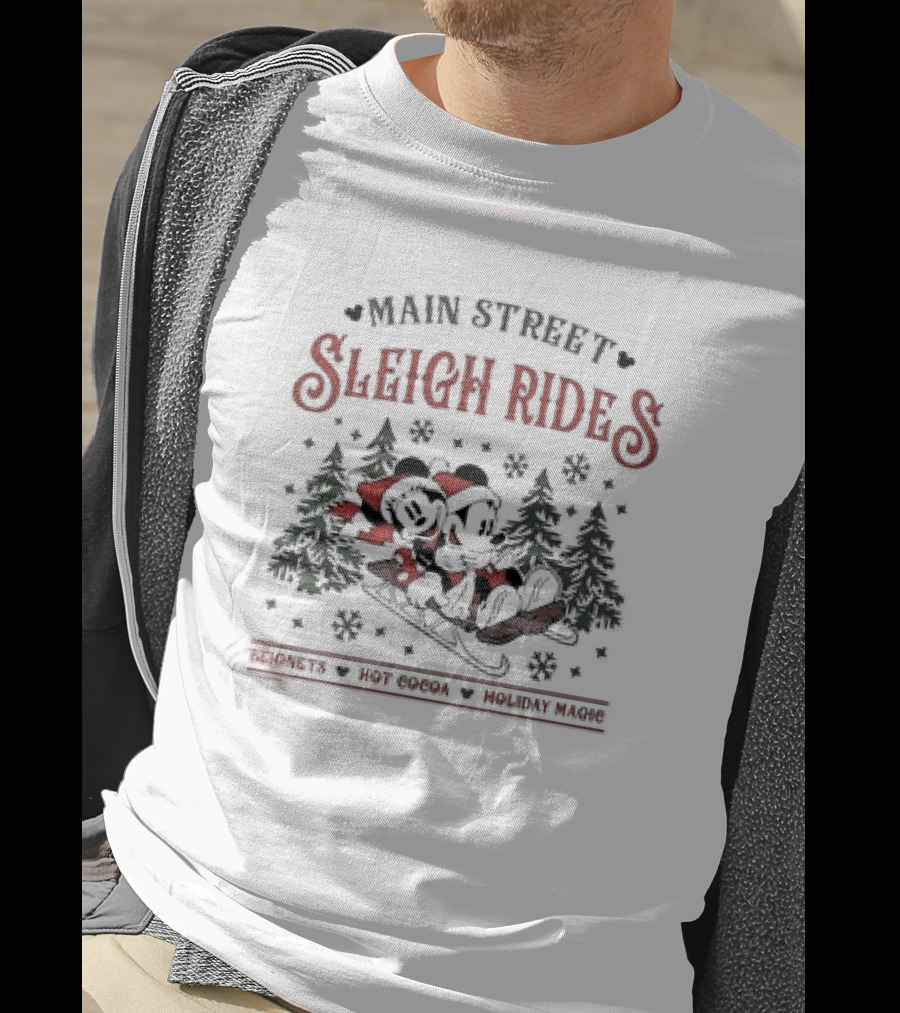 Main Street Sleigh Rides Beignets Hot Cocoa Holiday Magic Disney Christmas T-Shirt