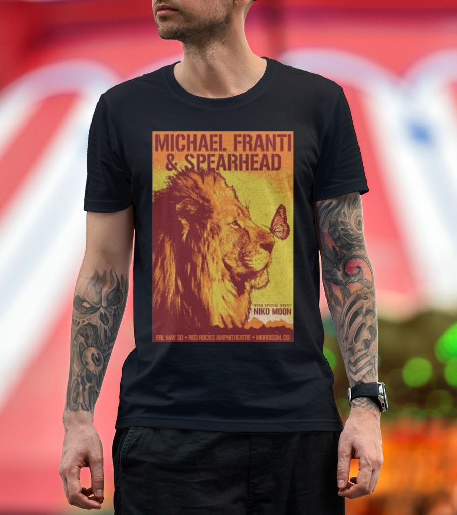 Michael Franti and Spearhead Red Rocks Amphitheatre Morrison CO May 30 2025 with Special Guest Niko Moon Lion and Butterfly T-Shirt