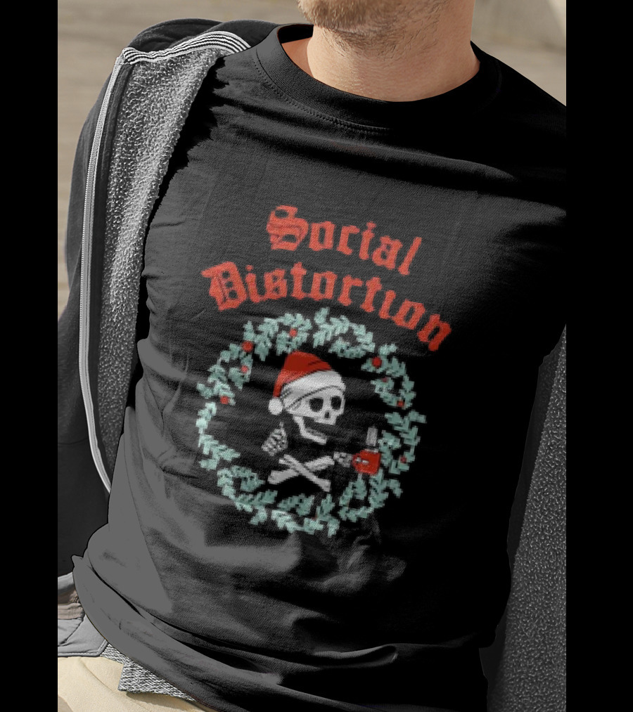 Social Distortion Skelly Wreath Santa Christmas Skeleton T-Shirt