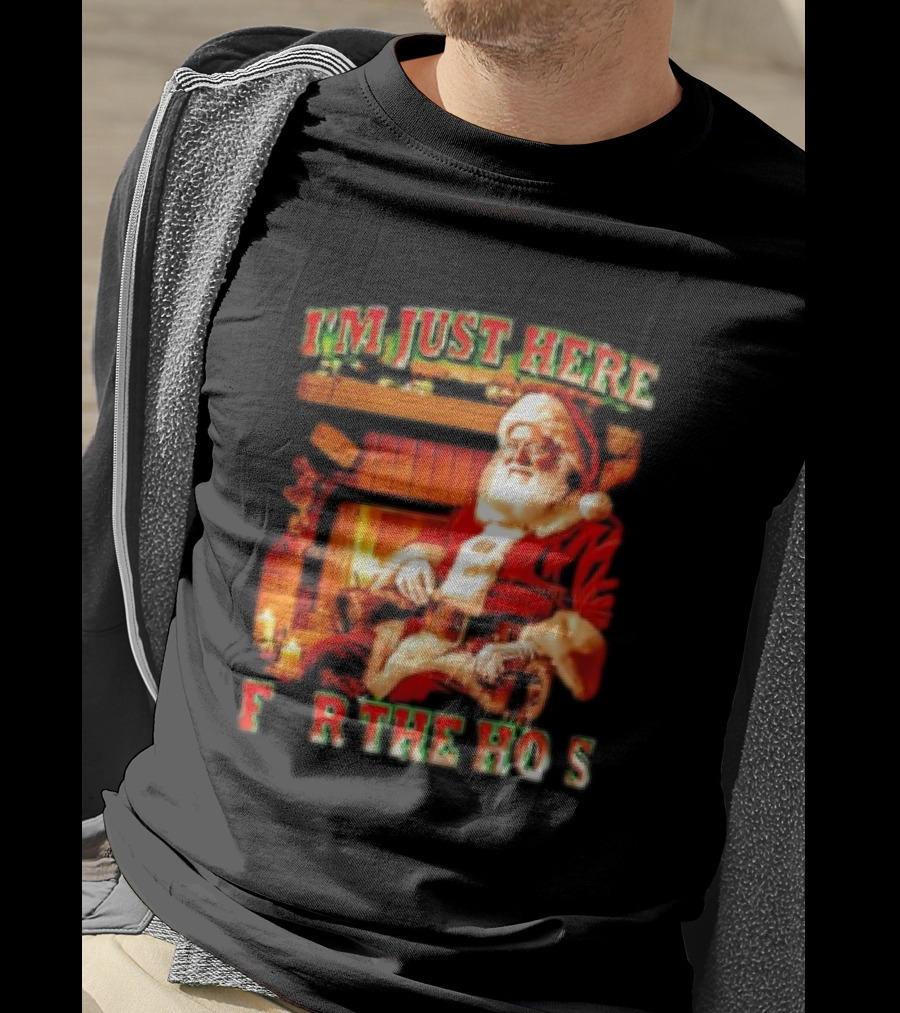 Santa I'm Just Here For The Ho's Christmas Fireplace Scene T-Shirt