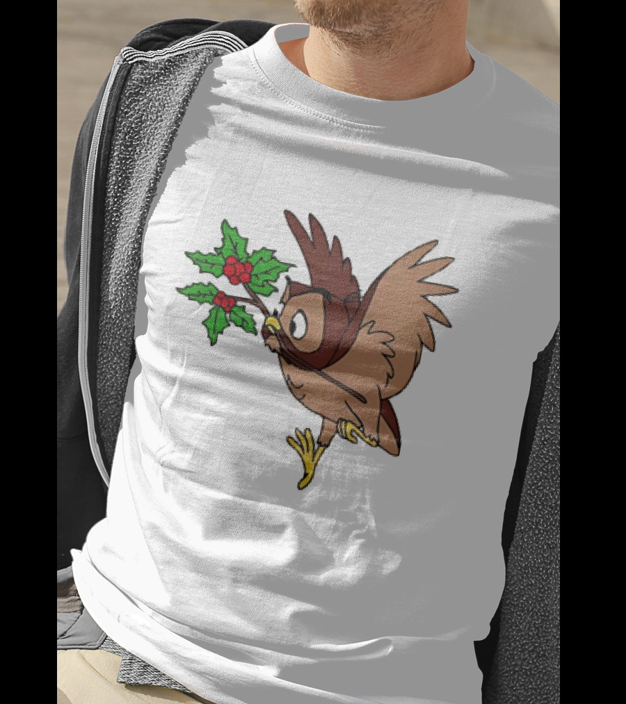 Owl With Holly Branch Festive Christmas Classic T-Shirt