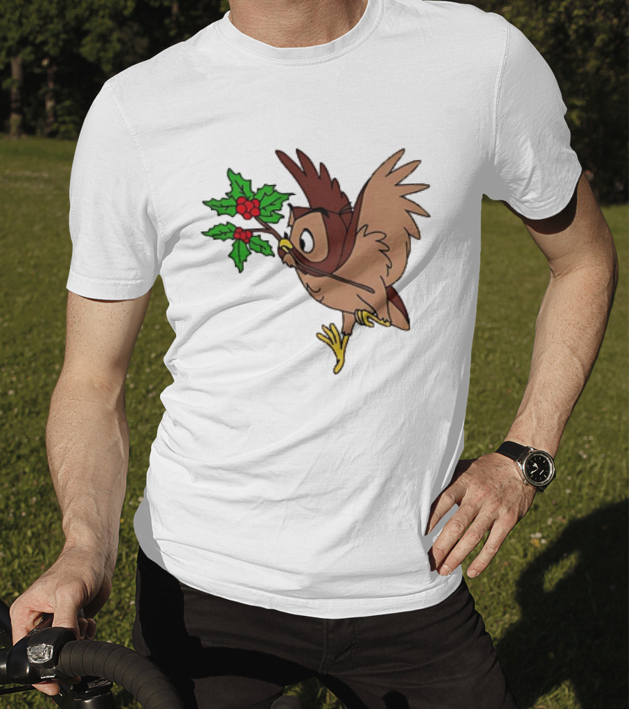 Owl With Holly Branch Festive Christmas Classic T-Shirt