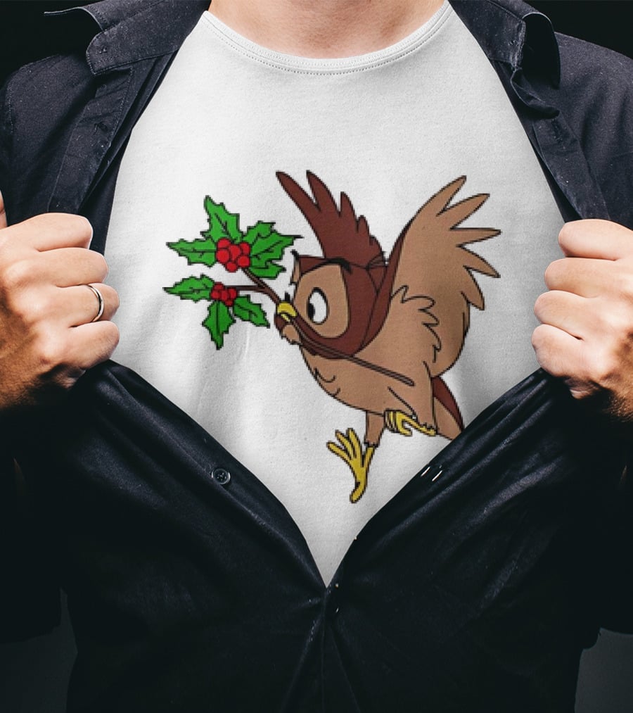 Owl With Holly Branch Festive Christmas Classic T-Shirt