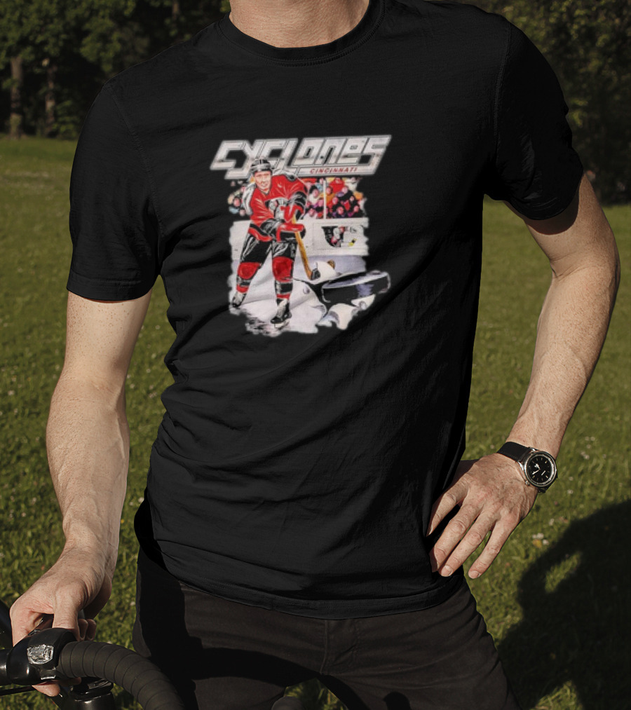 Cincinnati Cyclones Vintage Hockey Player Action Scene T-Shirt