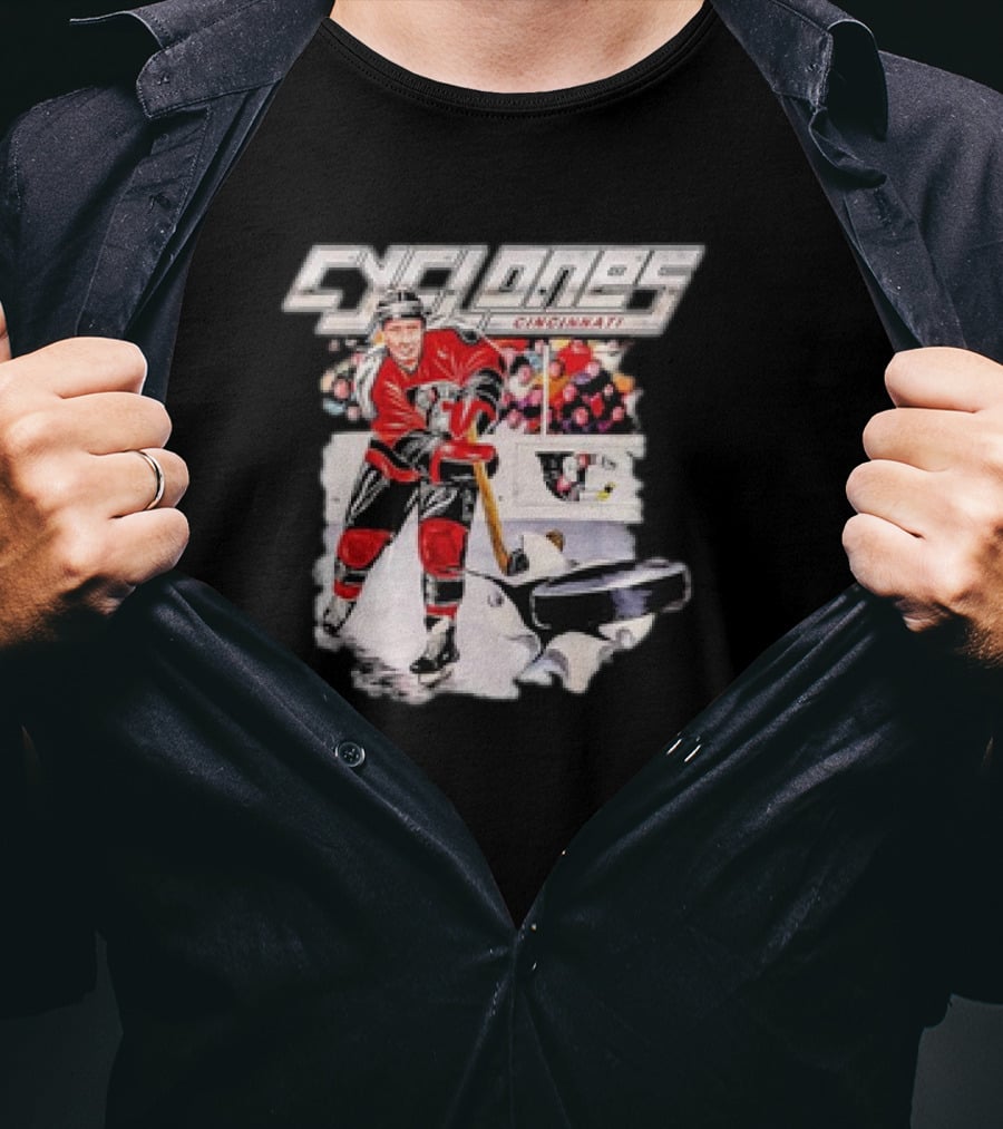 Cincinnati Cyclones Vintage Hockey Player Action Scene T-Shirt
