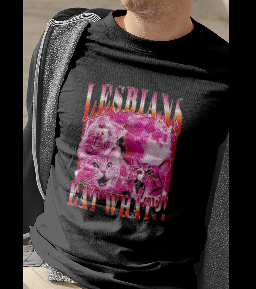 Lesbians Eat What Cat Moon Trio Vibrant Pink T-Shirt