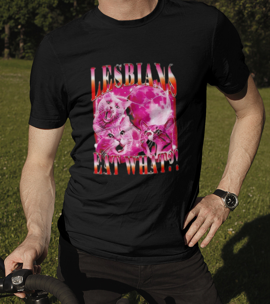 Lesbians Eat What Cat Moon Trio Vibrant Pink T-Shirt