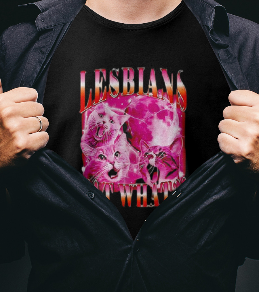 Lesbians Eat What Cat Moon Trio Vibrant Pink T-Shirt