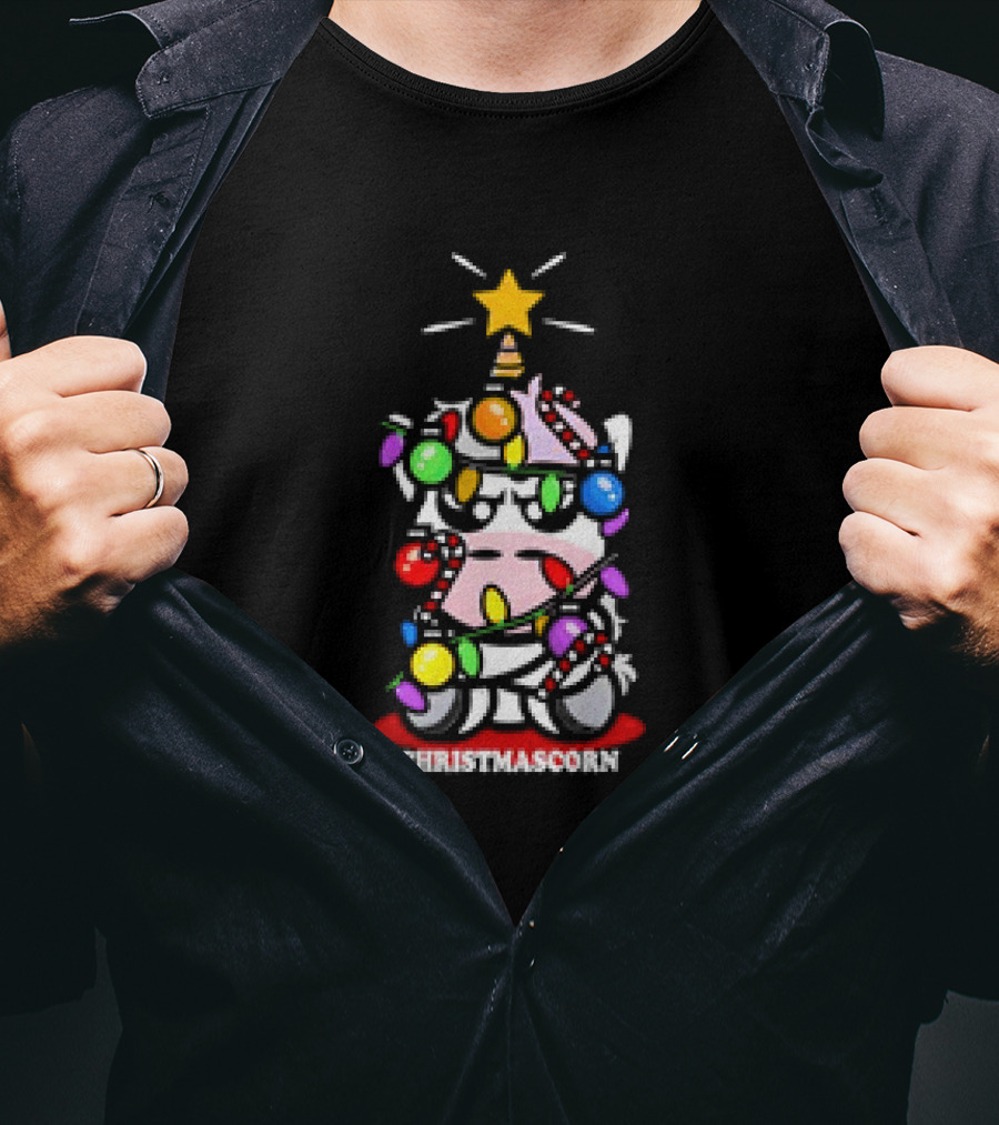 Christmascorn Unicorn Wrapped In Lights And Candy Canes T-Shirt