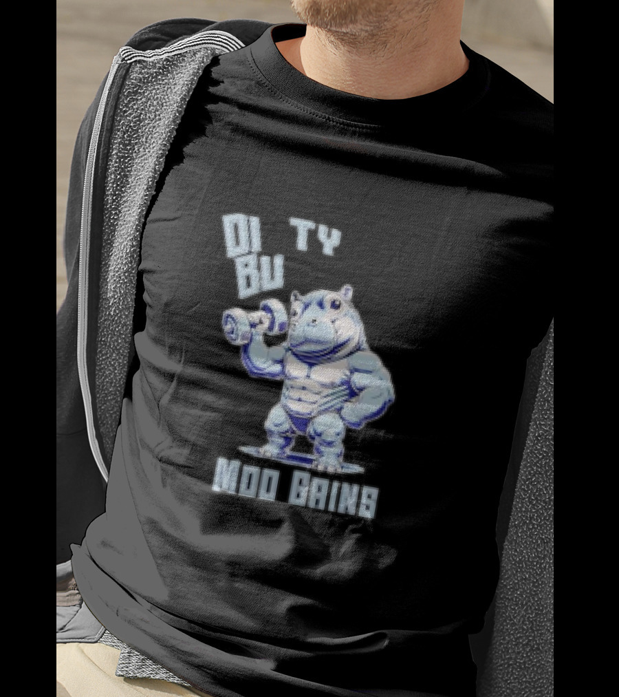 Dirty Bulk Hippo Lifting Moo Gains Gym T-Shirt