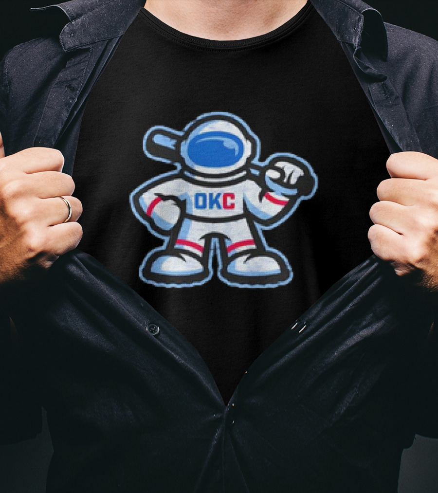 OKC Comets Astronaut Baseball Mascot With Bat T-Shirt