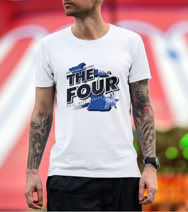 Premium T-Shirt: Beal City Aggies MHSAA 2024 Football D8 The Four Michigan Map Helmet T-Shirt Beal City Aggies MHSAA 2024 Football D8 The Four Michigan Map Helmet T-Shirt