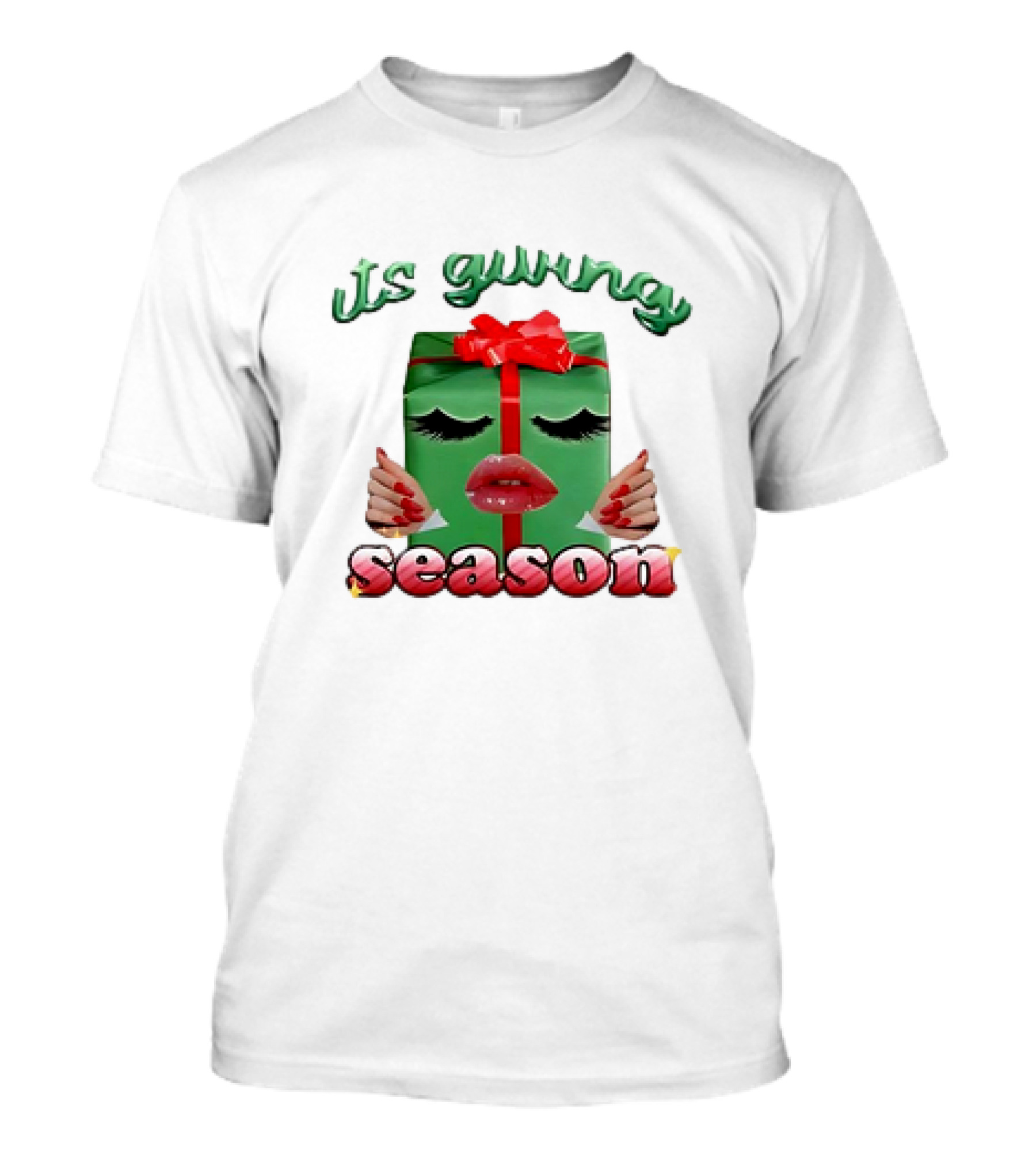 Its Giving Season Christmas Present With Red Lips And Nails T-Shirt