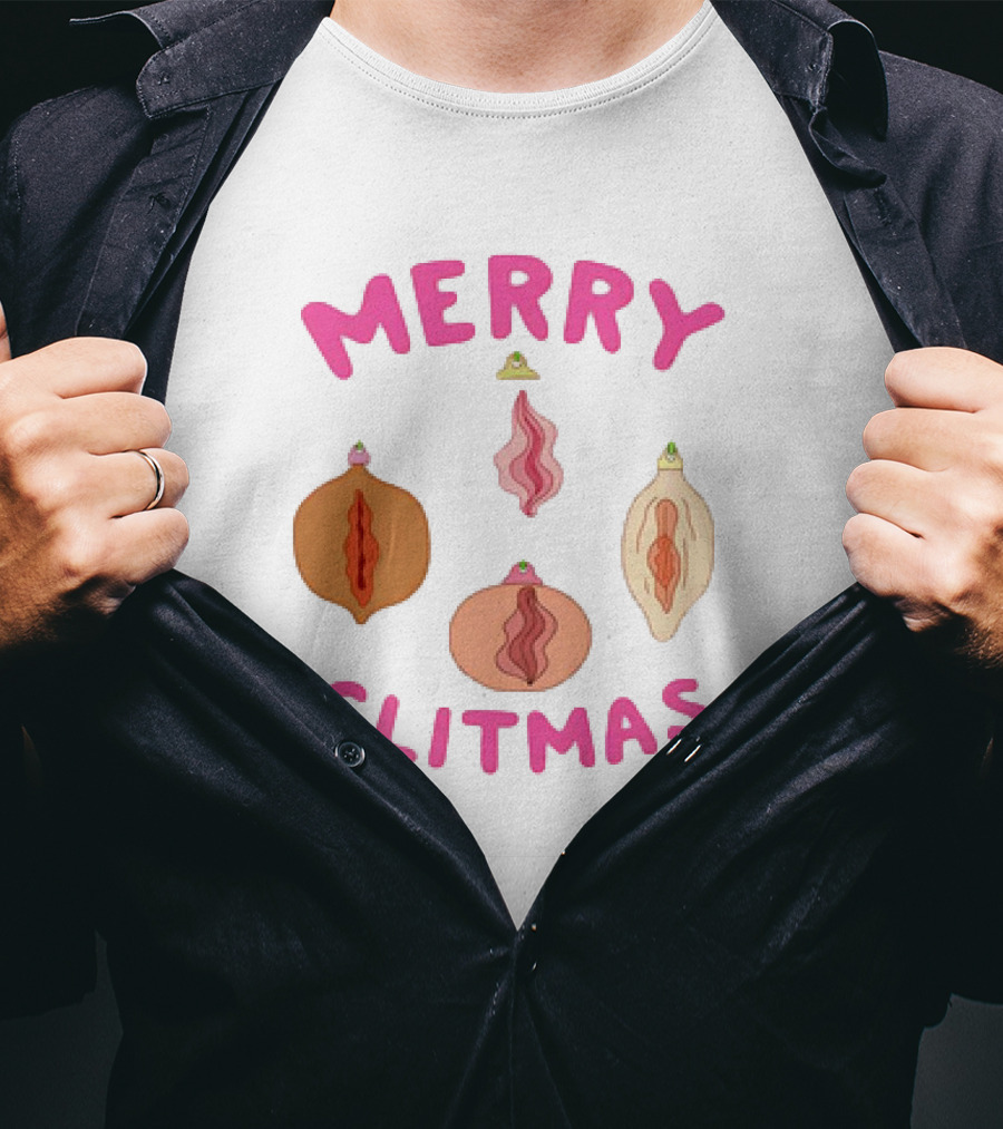 Merry Clitmas Christmas Vagina Ornaments With Santa Hat Decor T-Shirt