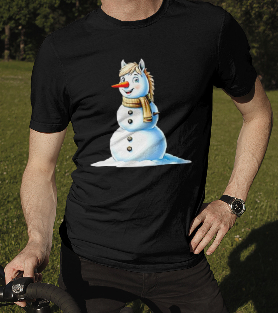 Horse Snowman Wearing Scarf Christmas T-Shirt