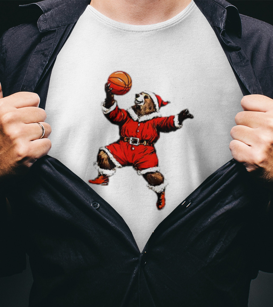 Santa Bear Basketball Holiday T-Shirt