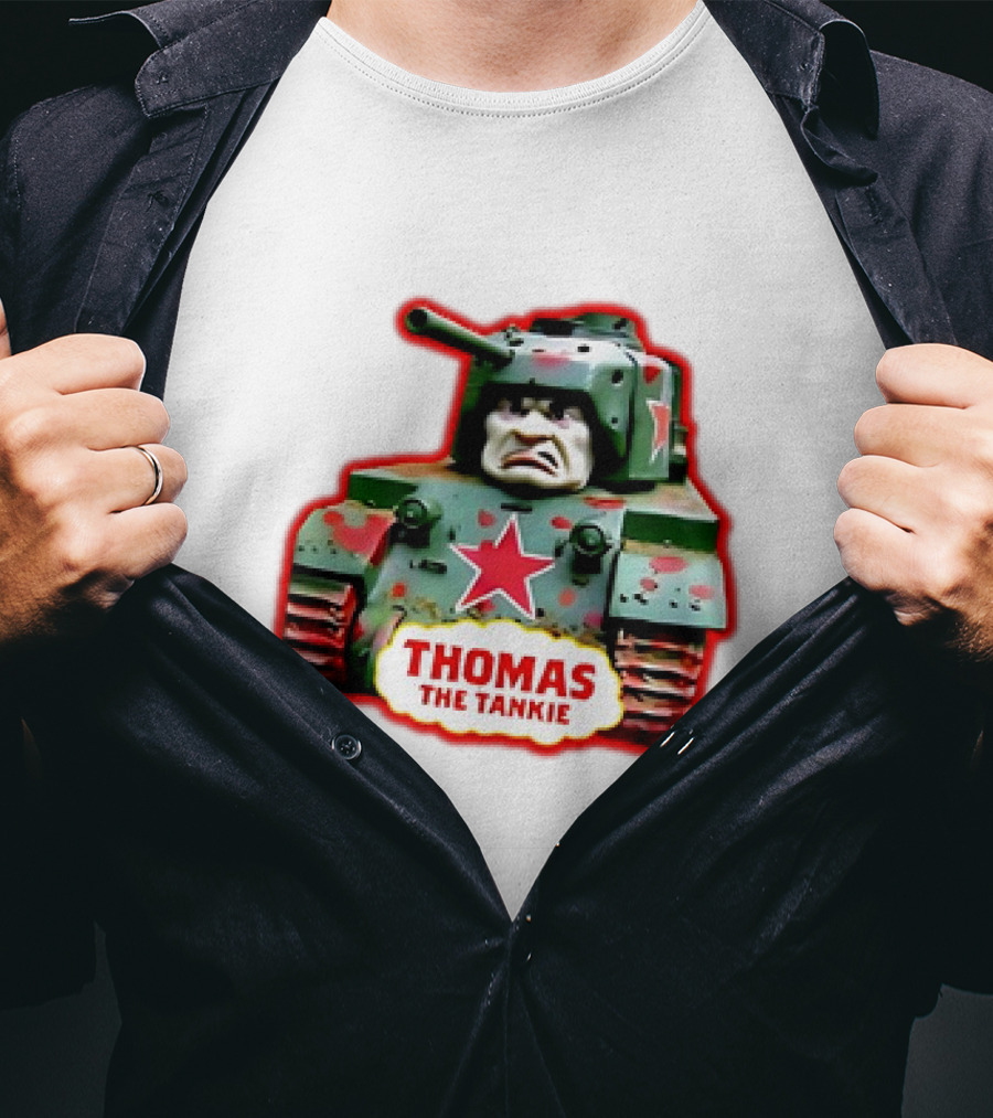 THOMAS THE TANKIE Green Camouflage Tank Red Star Cartoon Face T-Shirt