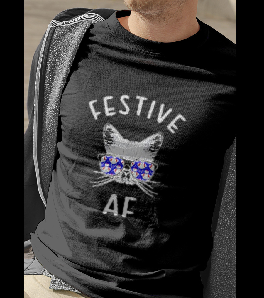 Festive AF Cat With Christmas Snowman Sunglasses T-Shirt