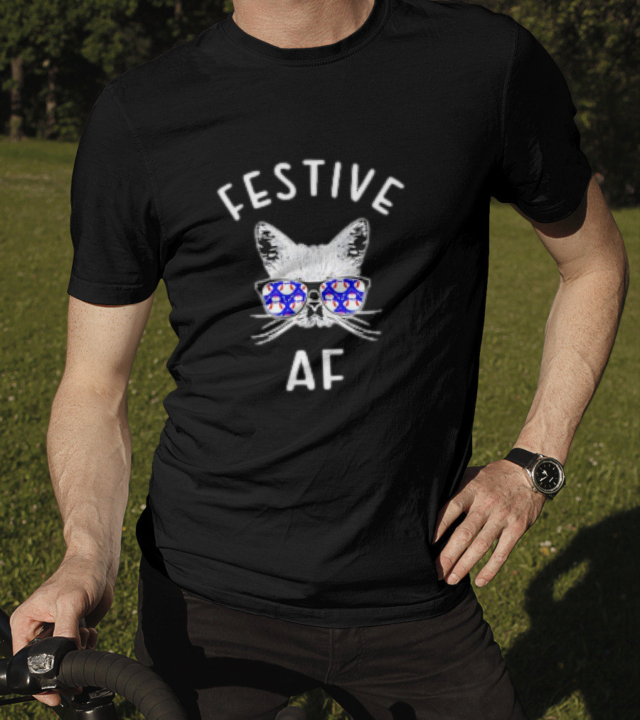 Festive AF Cat With Christmas Snowman Sunglasses T-Shirt