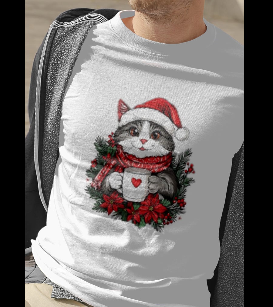 Christmas Cat Santa Hat Coffee Mug Festive T-Shirt