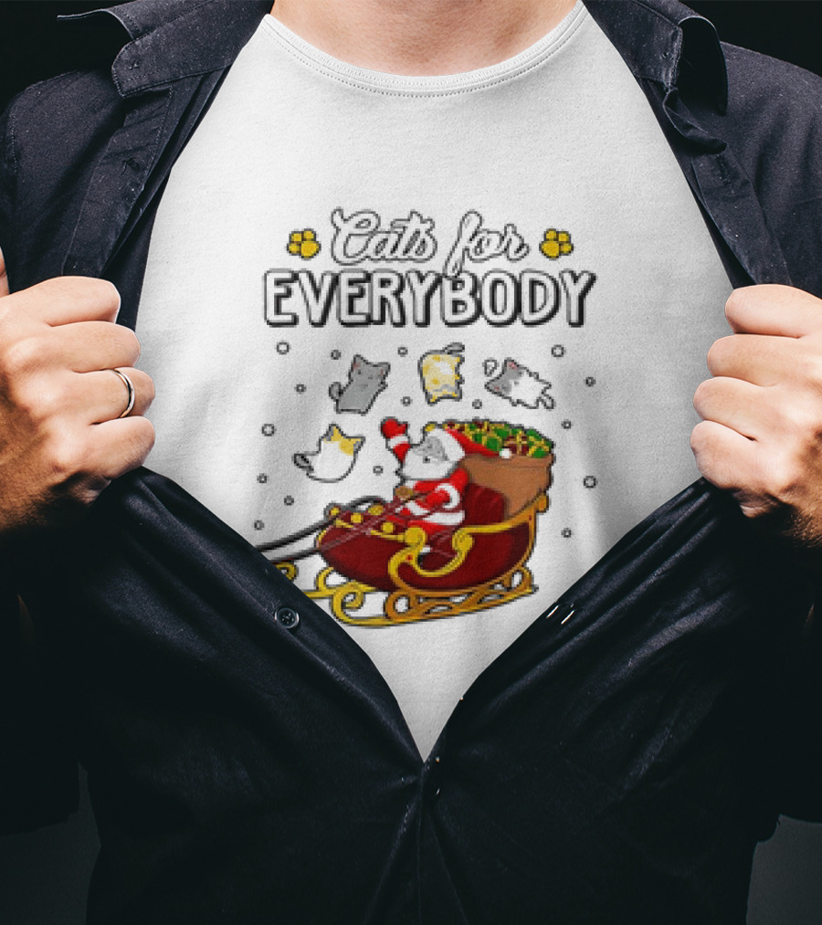 Cats For Everybody Santa Sleigh With Christmas Cats Merry Xmas T-Shirt
