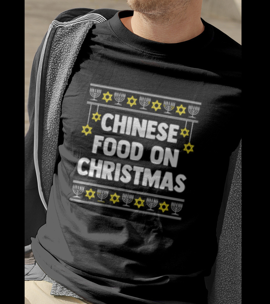 Chinese Food On Christmas Hanukkah Jewish Menorah Stars T-Shirt