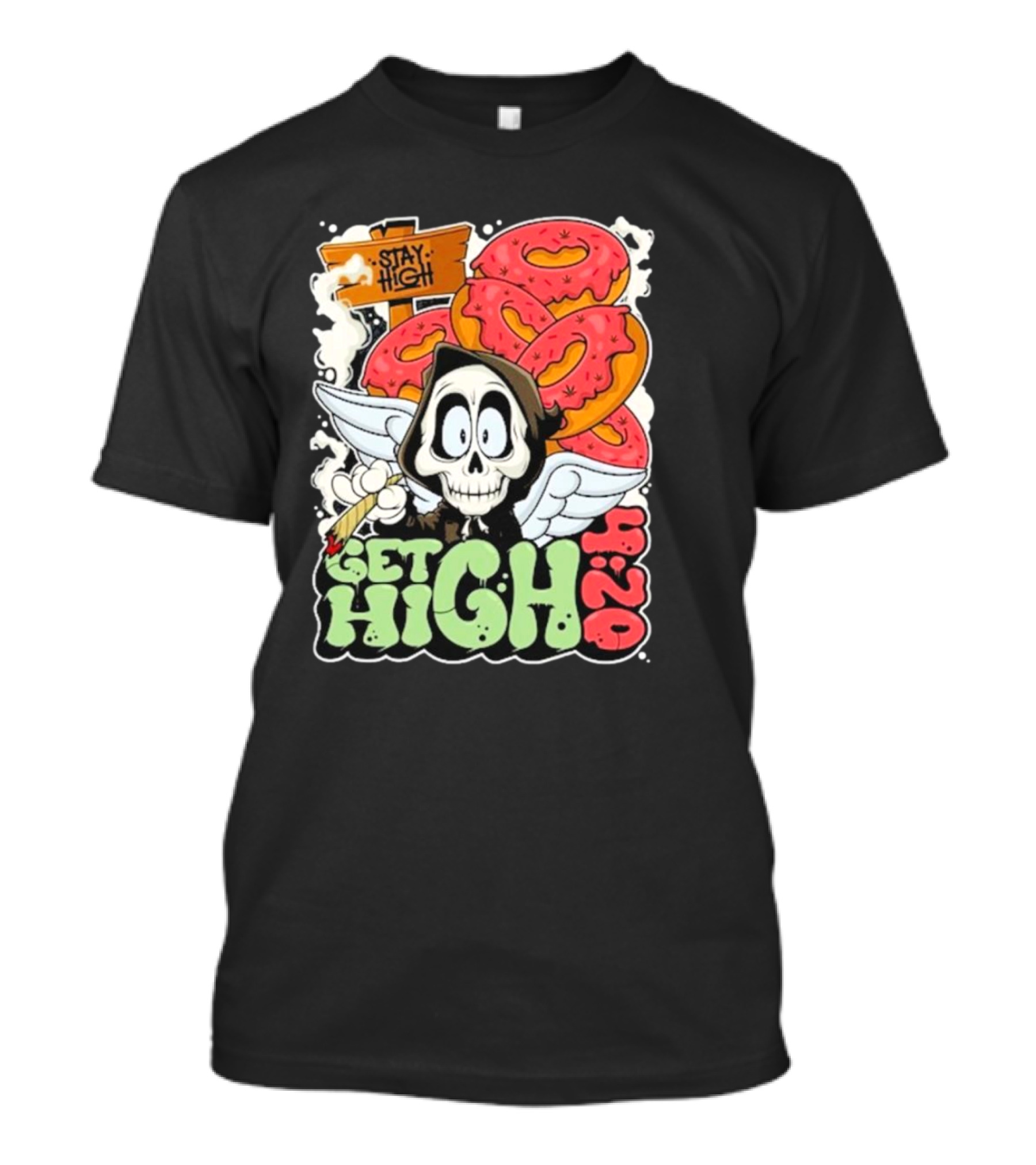 Stay High Get High 420 Skull Wings Donuts T-Shirt