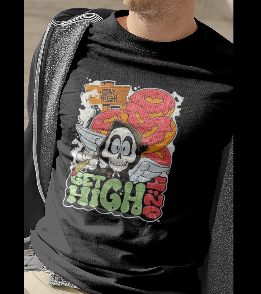 Stay High Get High 420 Skull Wings Donuts T-Shirt
