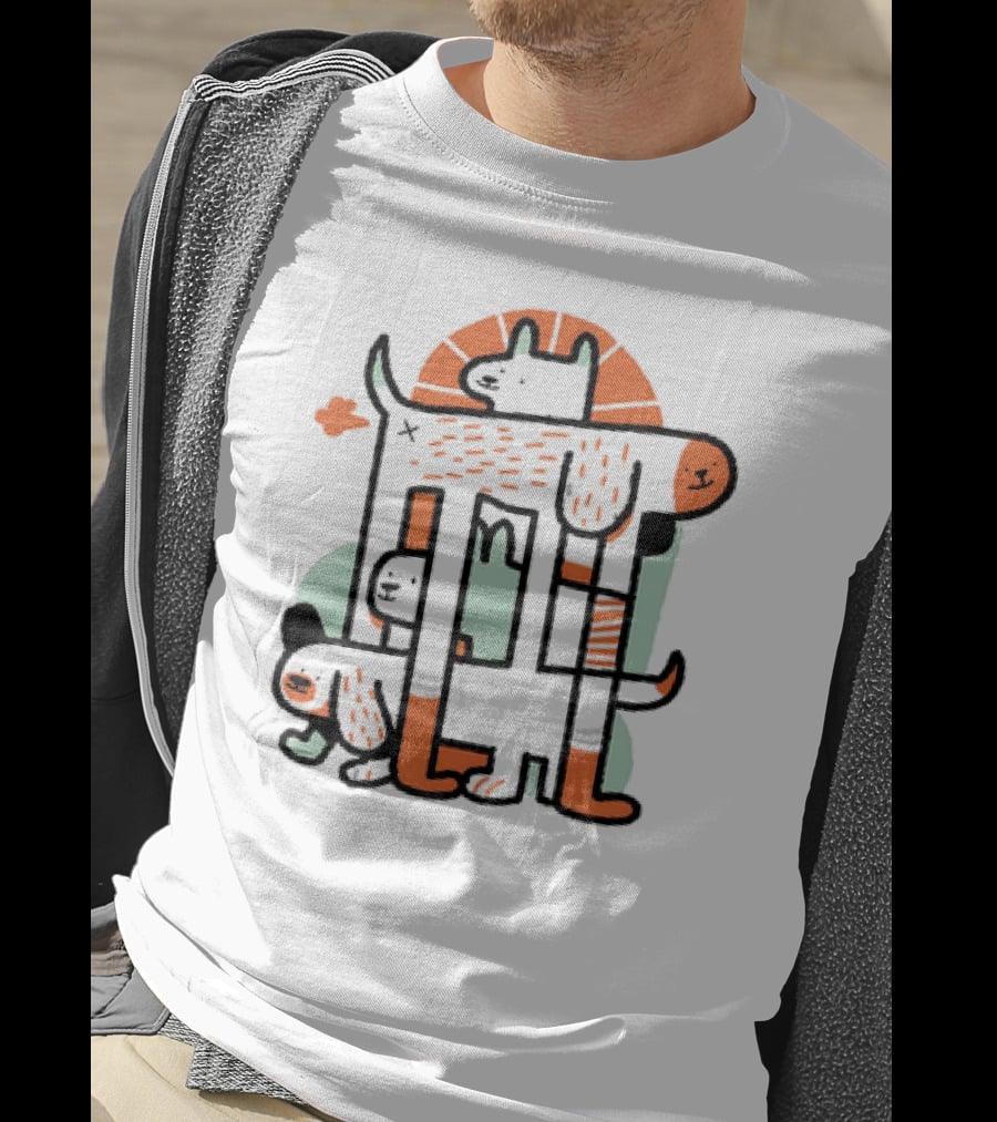 Dog Surrealist Bork Playful Abstract Canine Quartet T-Shirt