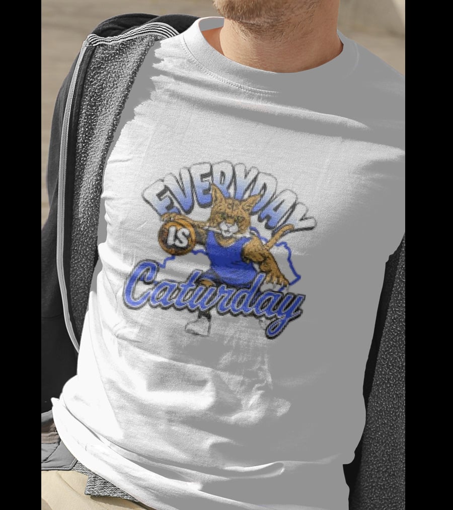 Everyday Is Caturday Basketball Cartoon Cat In Blue Jersey T-Shirt