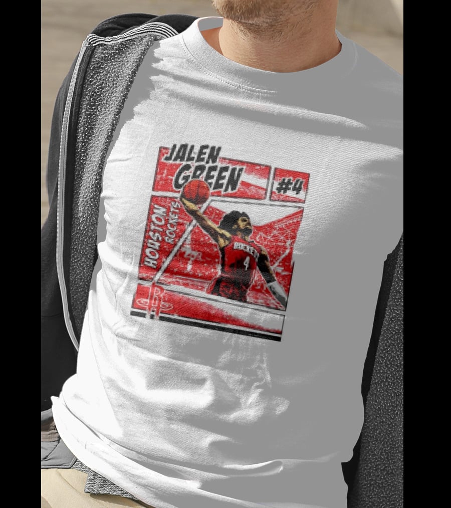 Jalen Green Houston Rockets #4 Comic Style Basketball T-Shirt