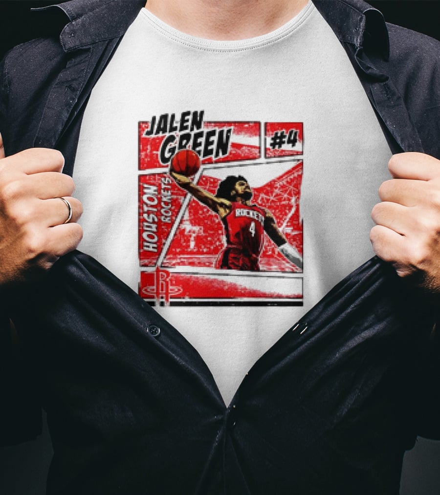 Jalen Green Houston Rockets #4 Comic Style Basketball T-Shirt
