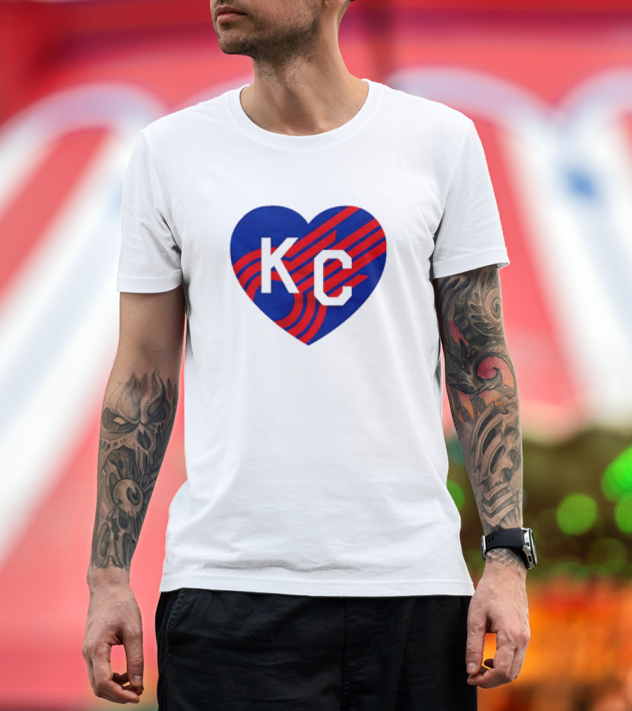 KC Comets Blue Red Striped Heart Love T-Shirt