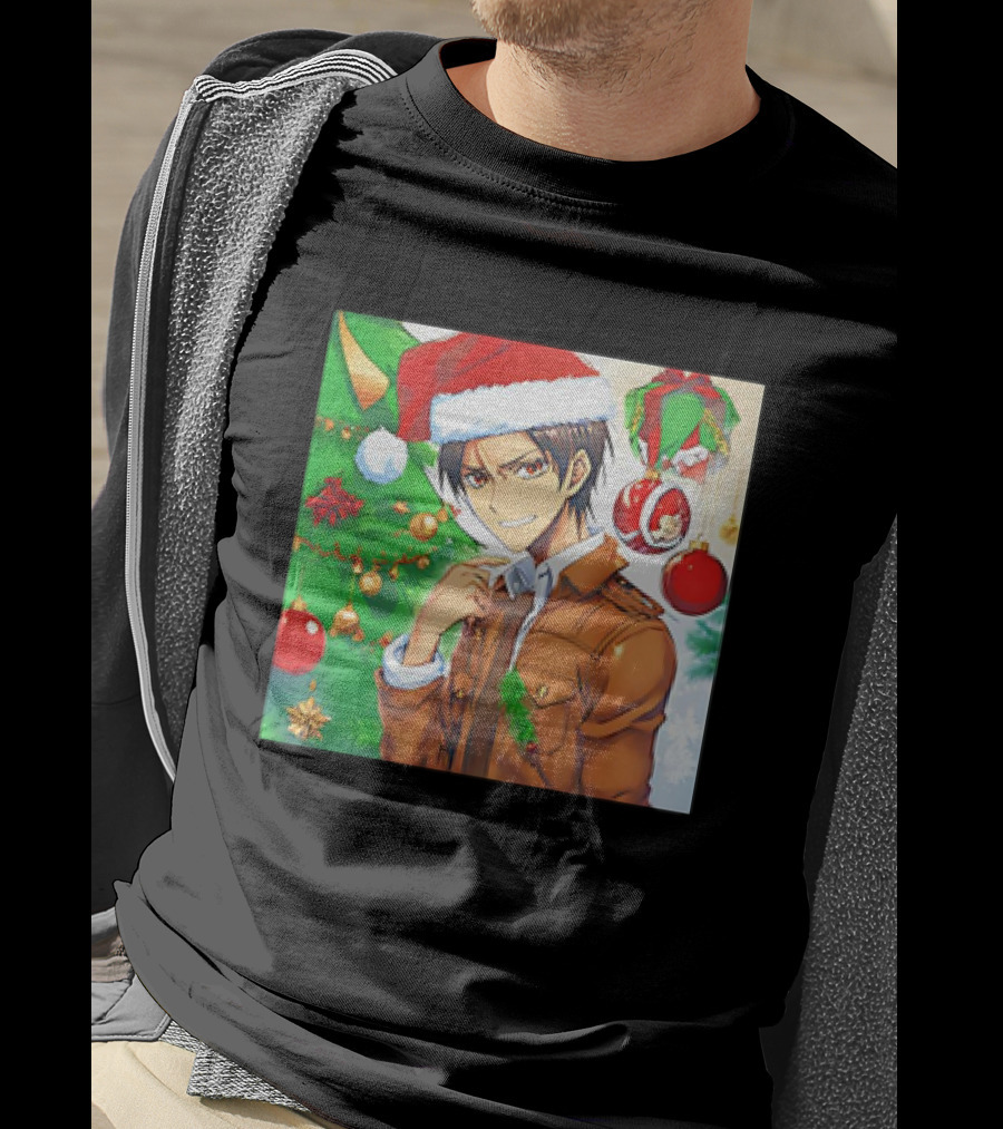 Eren Yeager Santa Hat Christmas Attack On Titan Anime Festive Tree Ornaments T-Shirt