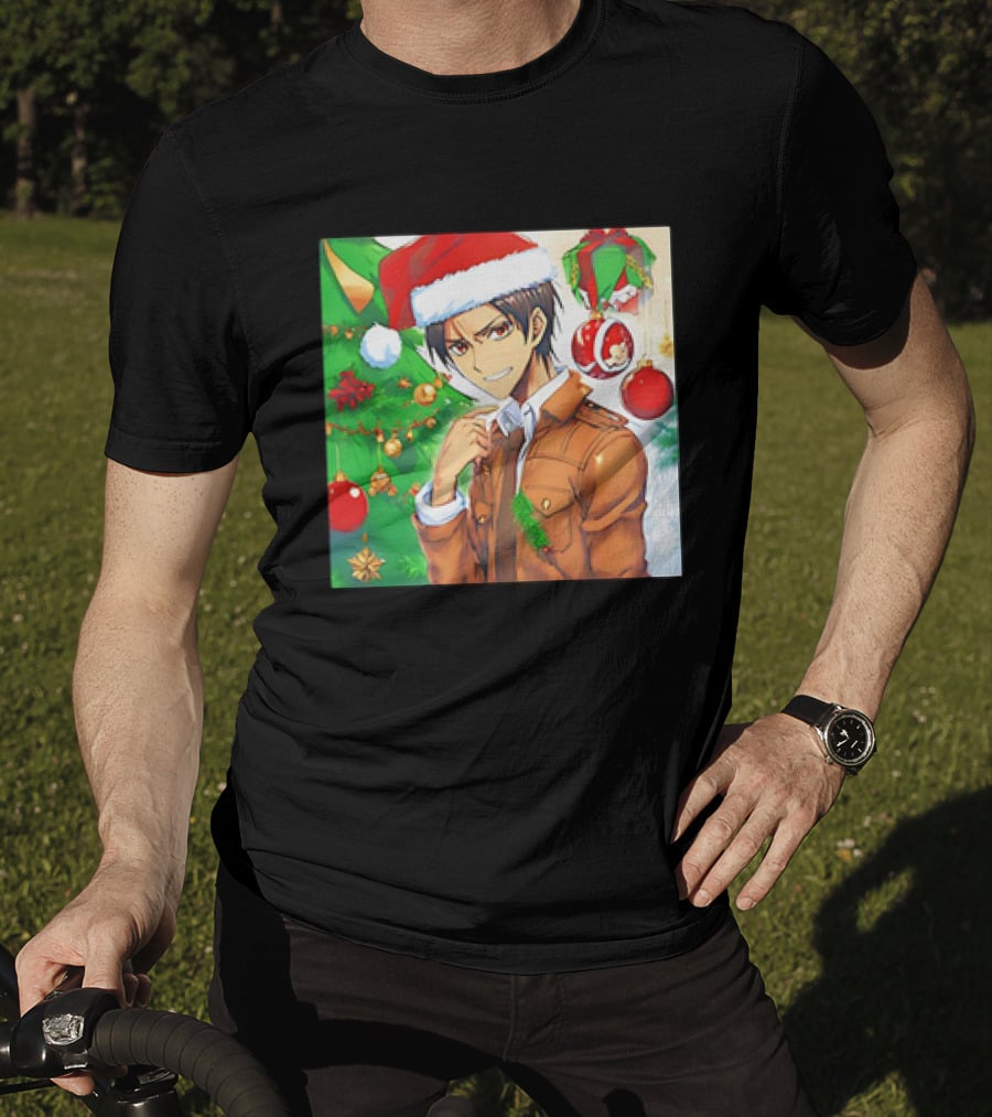 Eren Yeager Santa Hat Christmas Attack On Titan Anime Festive Tree Ornaments T-Shirt