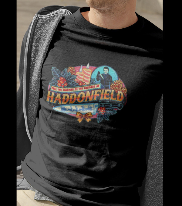 Feel The Warmth Of The Holidays At Haddonfield Michael Myers Halloween Candles And Knife T-Shirt