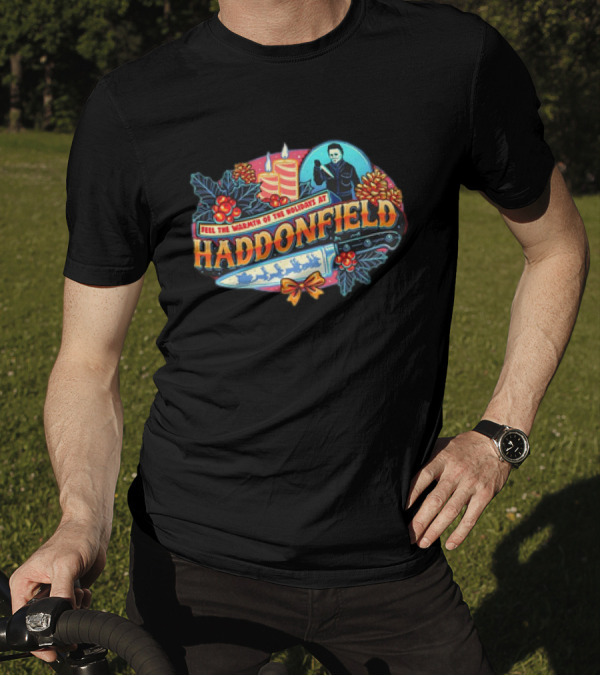 Feel The Warmth Of The Holidays At Haddonfield Michael Myers Halloween Candles And Knife T-Shirt