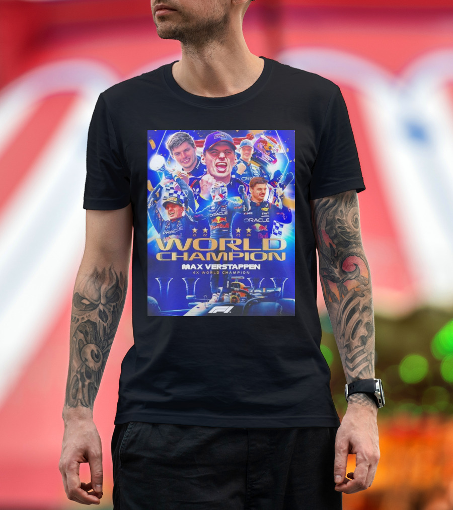 Max Verstappen 4X World Champion Oracle Red Bull Racing 2024 F1 World Champion T-Shirt