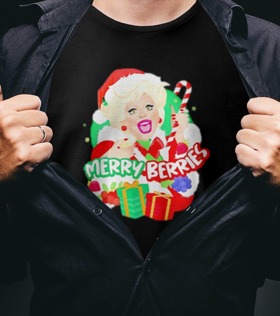 Merry Berries Christmas Santa Hat Candy Cane Gifts T-Shirt