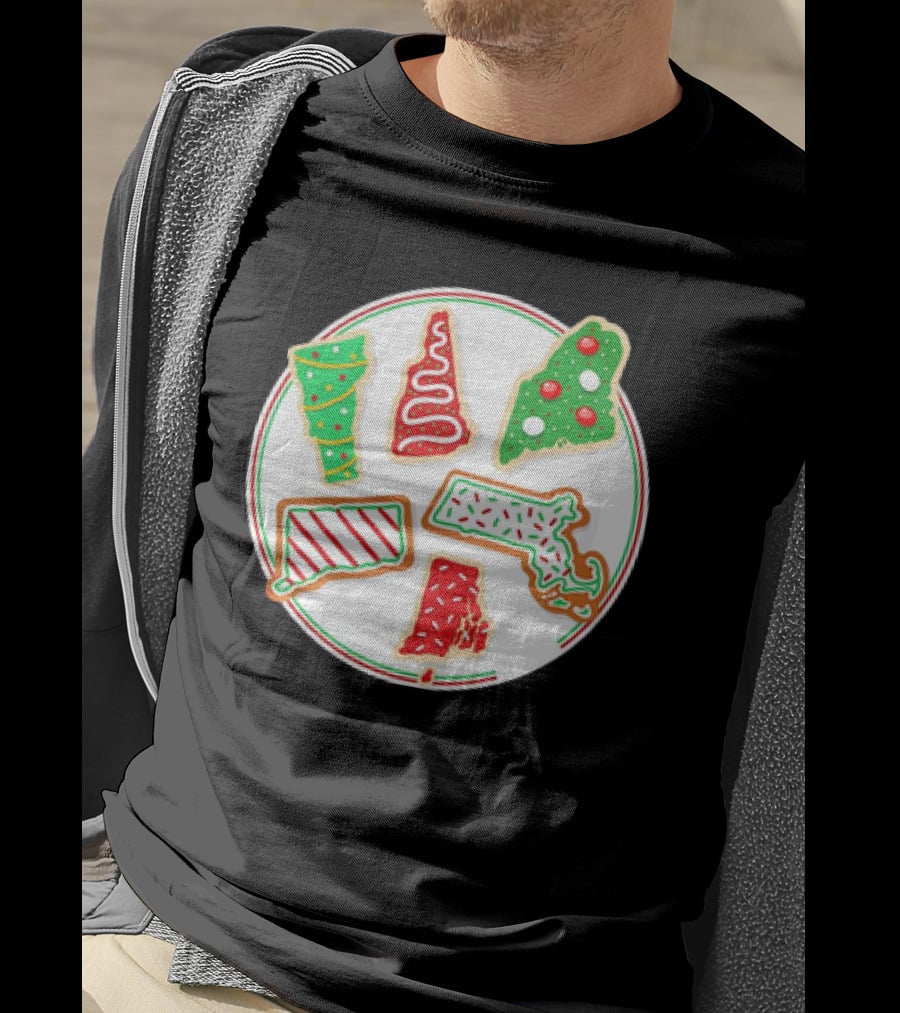 New England Christmas Cookies State Shapes Holiday Plate T-Shirt