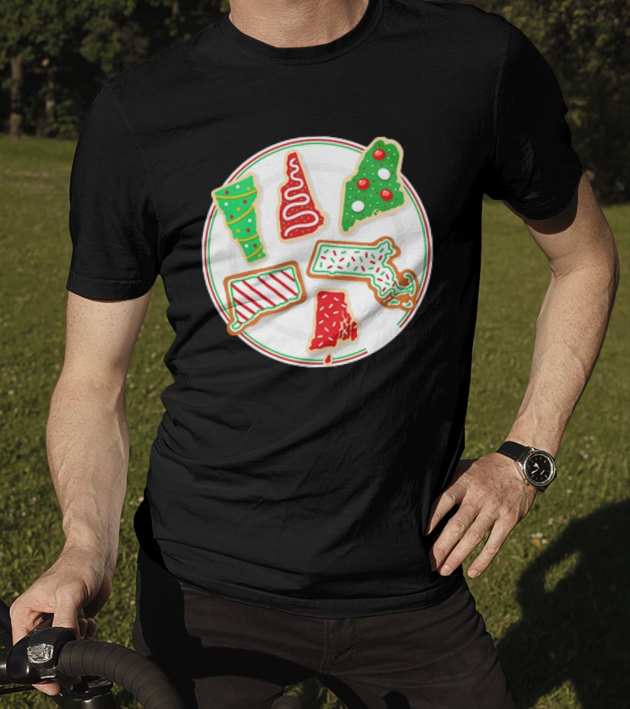 New England Christmas Cookies State Shapes Holiday Plate T-Shirt