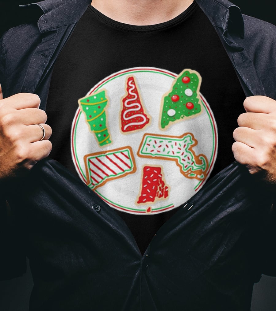 New England Christmas Cookies State Shapes Holiday Plate T-Shirt