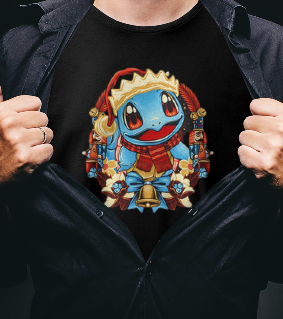 Squirtle Santa Hat Christmas Pokemon Cartoon Nutcrackers Bells T-Shirt