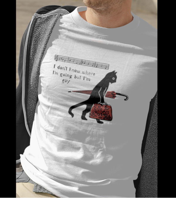 I Don't Know Where I'm Going But I'm Gay Cat With Umbrella And Bag T-Shirt