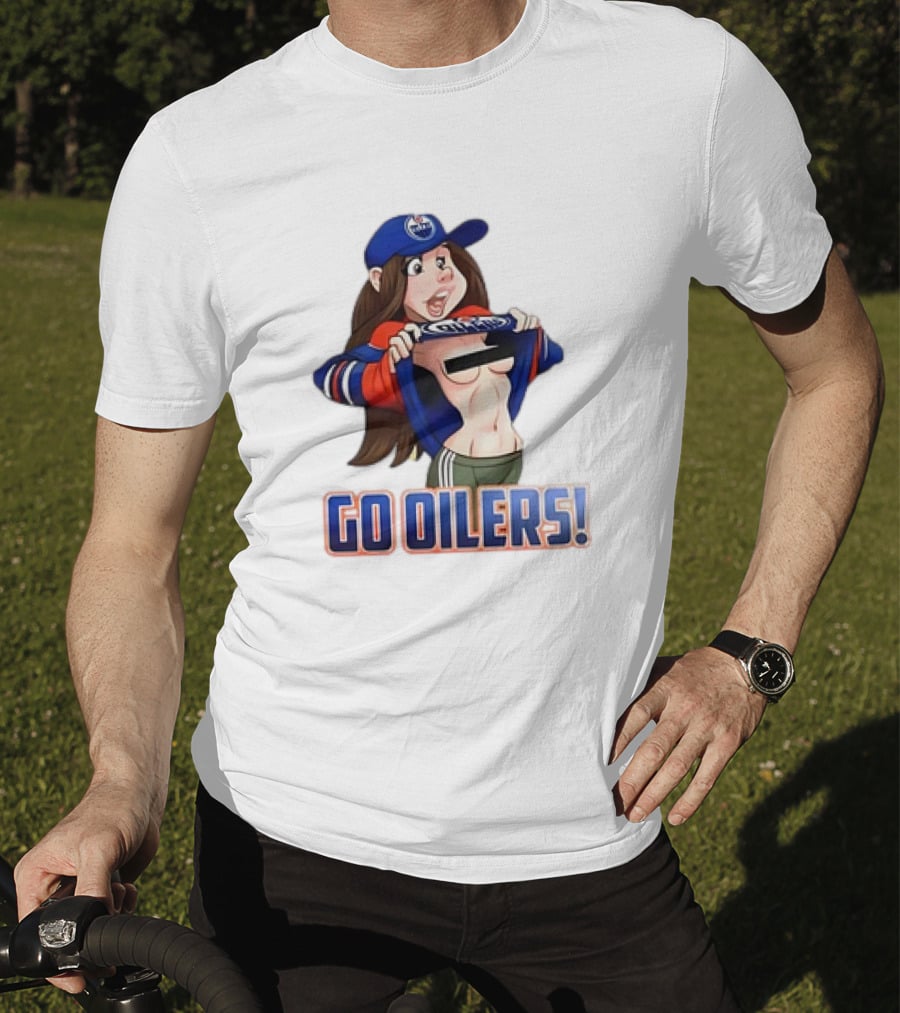Edmonton Oilers Fan Girl Cartoon Go Oilers Enthusiasm T-Shirt